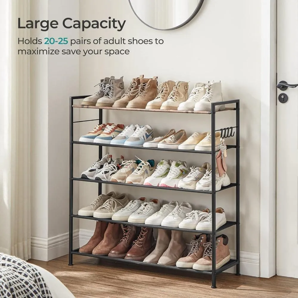 5 Tier Shoe Rack Storage Organizer for 20-25 Pairs - Rustic Brown