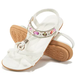 Ablanczoom Womens Summer Flat Sandals Beaded Comfortable Elastic Beach Shoes