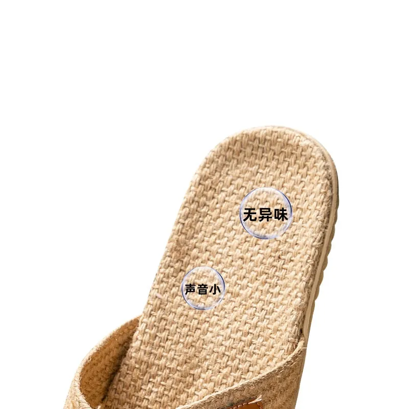 Anti-slip Breathable Women Men  Linen Flax Slippers for Indoor Use