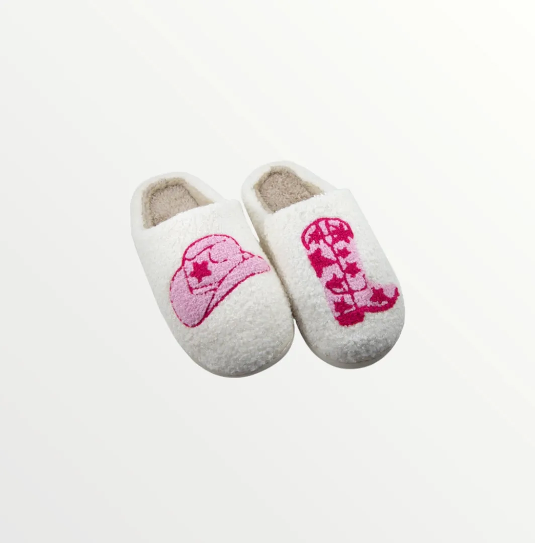 boot and cowgirl hat slippers