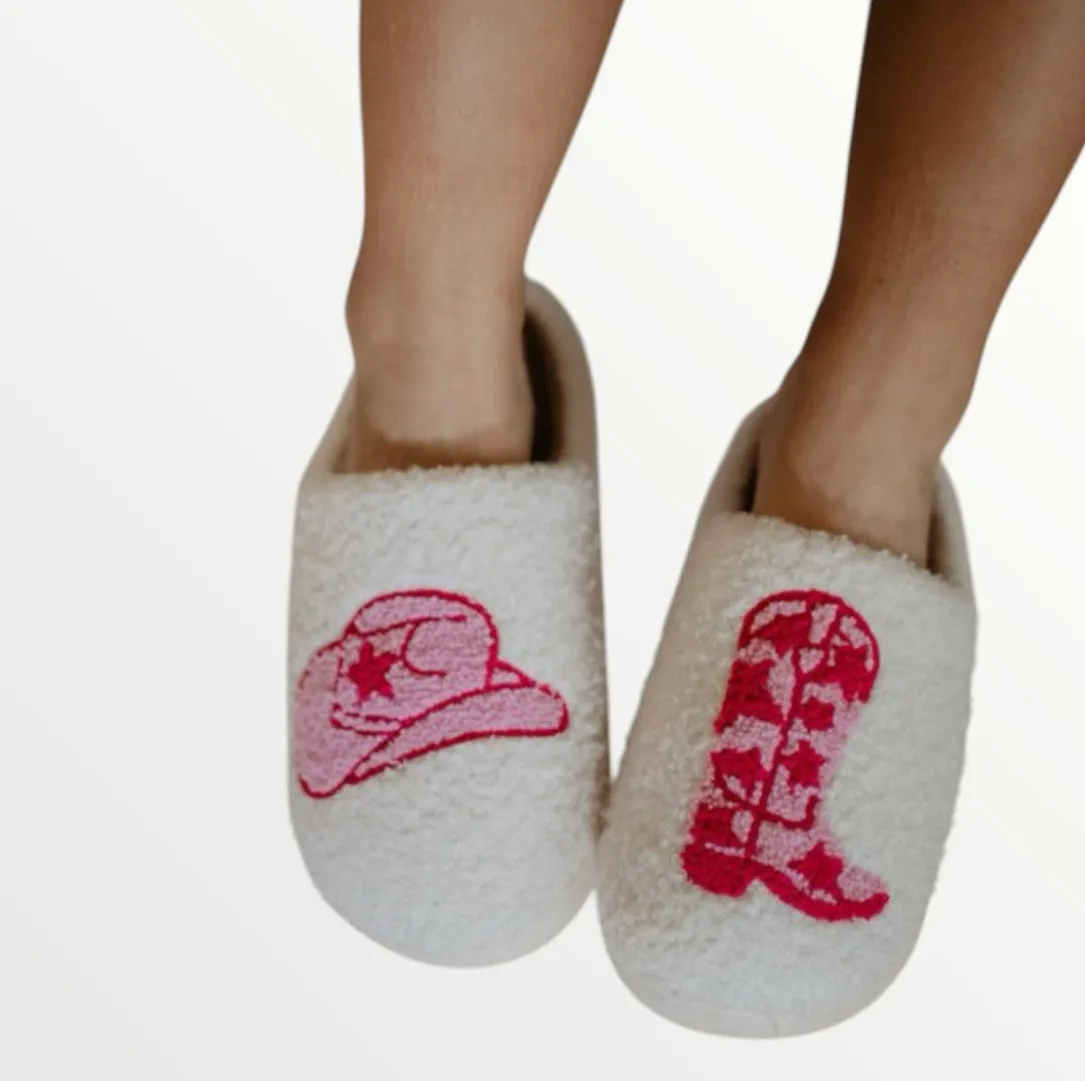 boot and cowgirl hat slippers