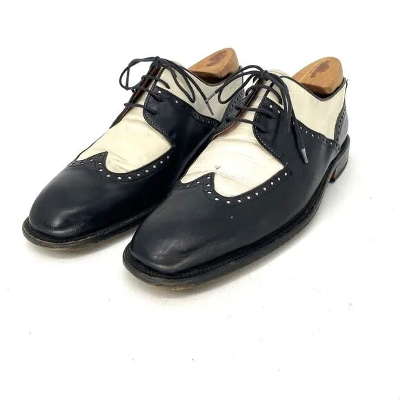 Brass Boot Vintage Wing Tip Black White Dress Shoes Mens Size 11