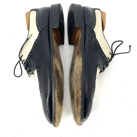 Brass Boot Vintage Wing Tip Black White Dress Shoes Mens Size 11