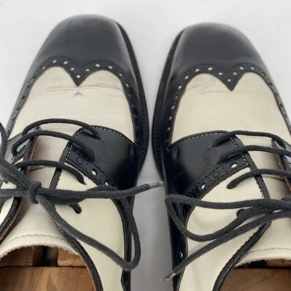 Brass Boot Vintage Wing Tip Black White Dress Shoes Mens Size 11