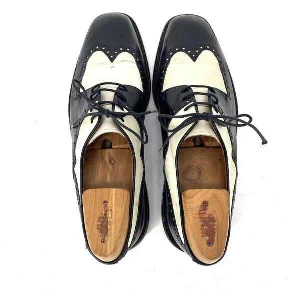 Brass Boot Vintage Wing Tip Black White Dress Shoes Mens Size 11