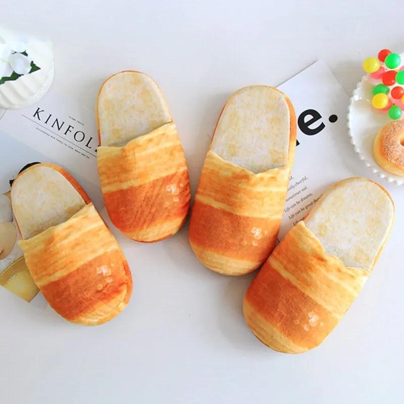 Bread-Shaped Winter Plush Cotton Slippers: Non-Slip, Warm