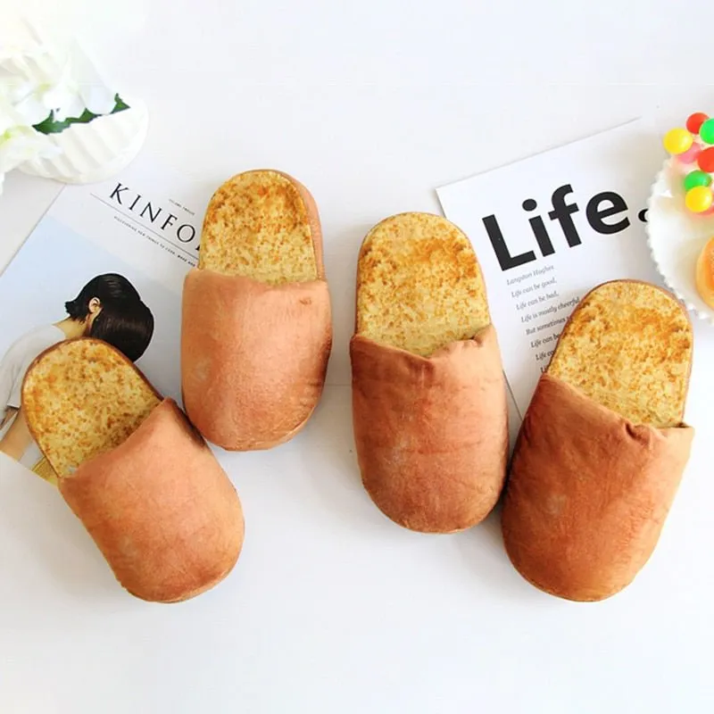 Bread-Shaped Winter Plush Cotton Slippers: Non-Slip, Warm