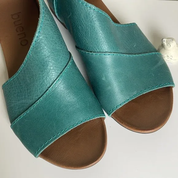 Bueno Tanner D'orsay Leather Slide Sandals/Turquoise Size 39 🆕