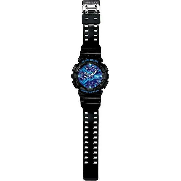 CASIO G-SHOCK DAY-DATE BLACK RUBBER STRAP BLUE/PURPLE DIAL MEN WATCH GA-110HC-1AJF
