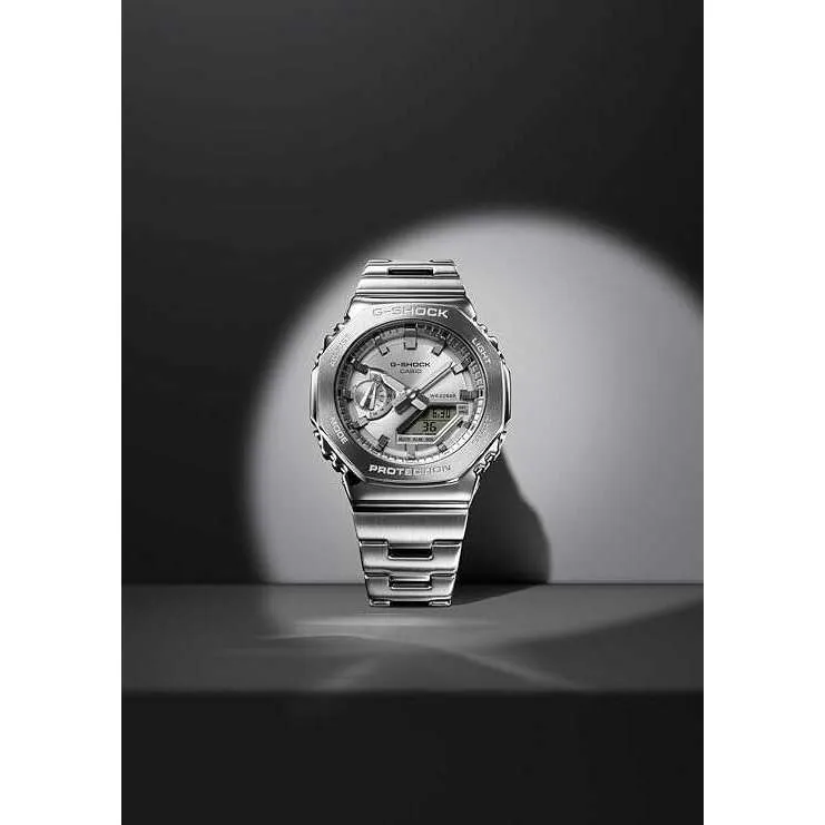 CASIO G-SHOCK DAY-DATE METAL BEZEL & STRAP ANALOG DIGITAL DIAL SILVER MEN WATCH GM-2110D-7AJF