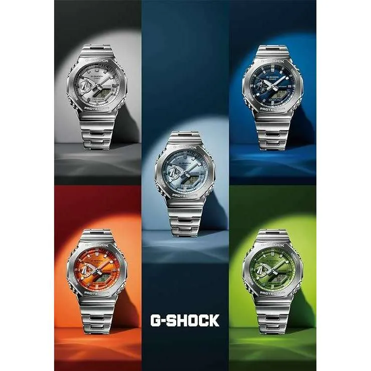 CASIO G-SHOCK DAY-DATE METAL BEZEL & STRAP ANALOG DIGITAL DIAL SILVER MEN WATCH GM-2110D-7AJF