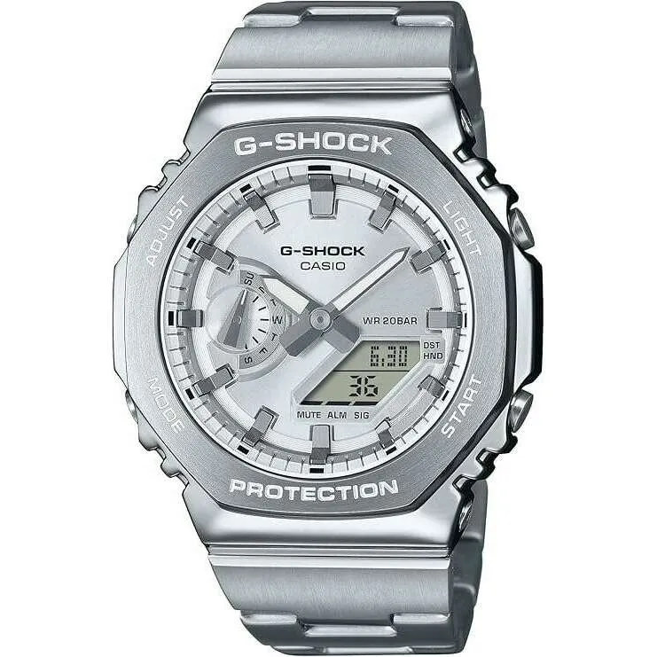 CASIO G-SHOCK DAY-DATE METAL BEZEL & STRAP ANALOG DIGITAL DIAL SILVER MEN WATCH GM-2110D-7AJF