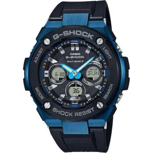 CASIO G-SHOCK G-STEEL RADIO SOLAR ANALOG DIGITAL DIAL BLACK & BLUE MEN WATCH GST-W300G-1A2JF