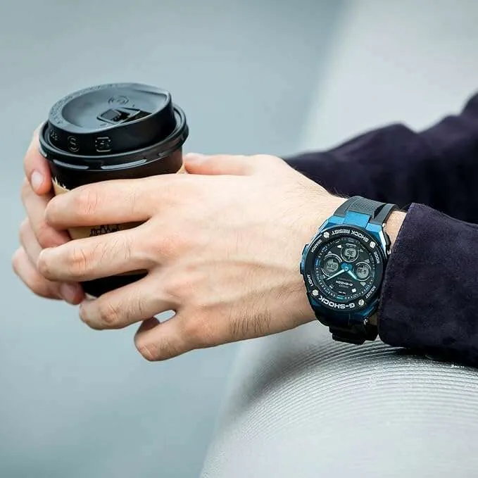 CASIO G-SHOCK G-STEEL RADIO SOLAR ANALOG DIGITAL DIAL BLACK & BLUE MEN WATCH GST-W300G-1A2JF