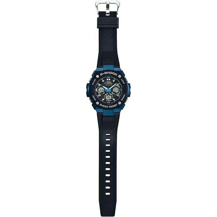 CASIO G-SHOCK G-STEEL RADIO SOLAR ANALOG DIGITAL DIAL BLACK & BLUE MEN WATCH GST-W300G-1A2JF