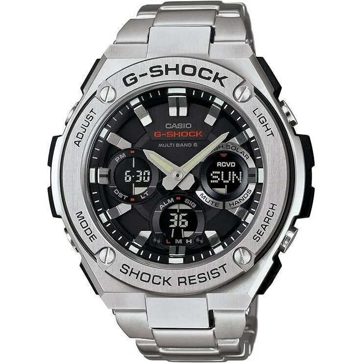 CASIO G-SHOCK G-STEEL RADIO SOLAR ANALOG DIGITAL DIAL SILVER MEN WATCH GST-W110D-1AJF