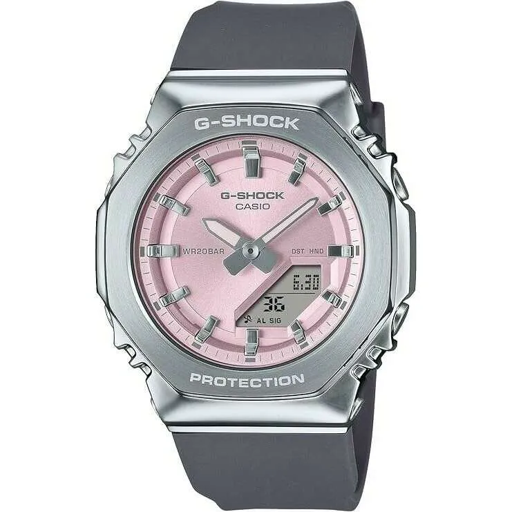 CASIO G-SHOCK METAL COVERED ANALOG DIGITAL BLACK & PINK LADIES WATCH GM-S2110-4AJF