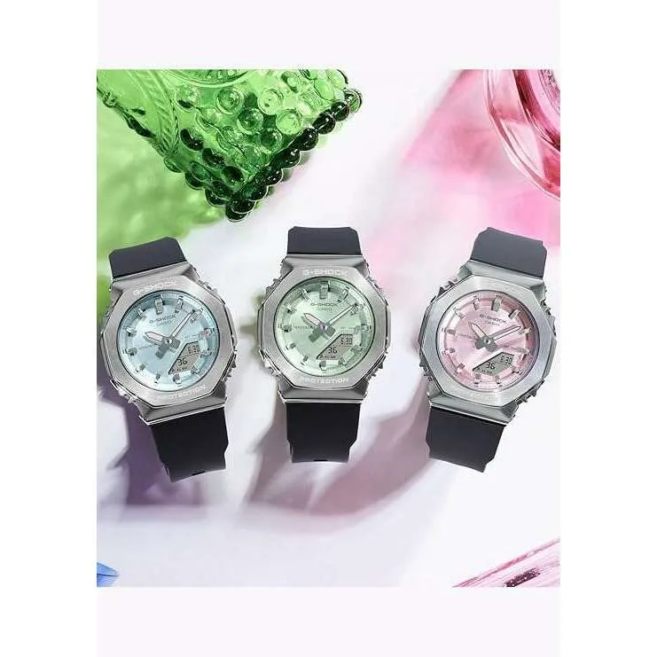 CASIO G-SHOCK METAL COVERED ANALOG DIGITAL BLACK & PINK LADIES WATCH GM-S2110-4AJF