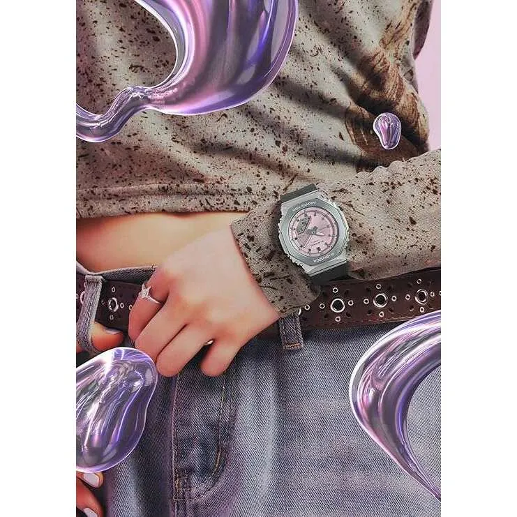CASIO G-SHOCK METAL COVERED ANALOG DIGITAL BLACK & PINK LADIES WATCH GM-S2110-4AJF