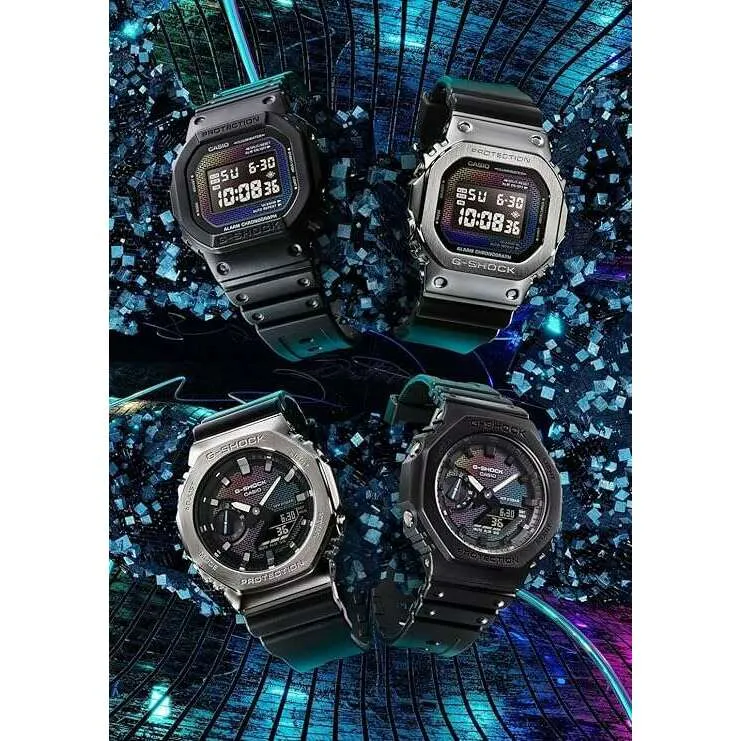 CASIO G-SHOCK METAL COVERED BLACK & SILVER MULTICOLORED DIAL MEN WATCH GM-2100RW-1AJF