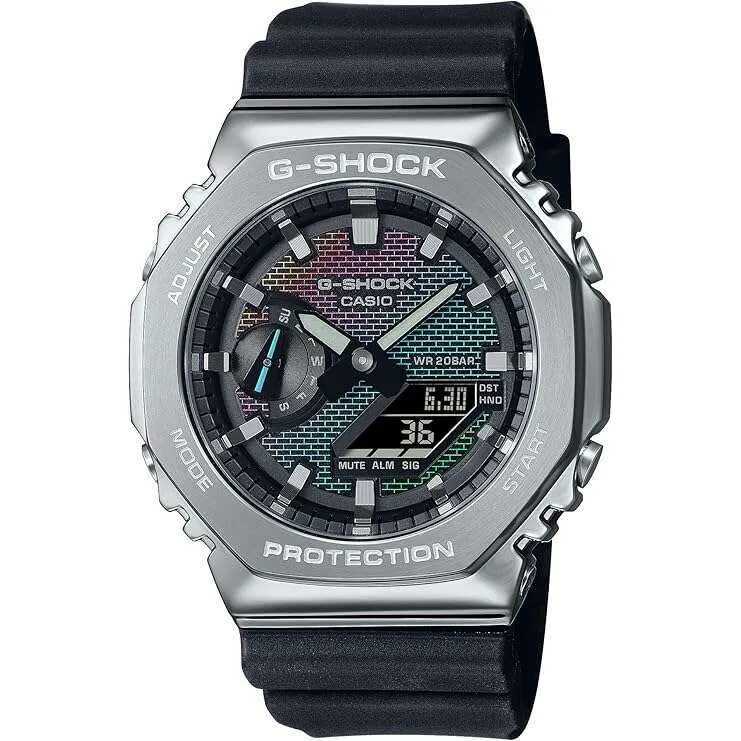 CASIO G-SHOCK METAL COVERED BLACK & SILVER MULTICOLORED DIAL MEN WATCH GM-2100RW-1AJF