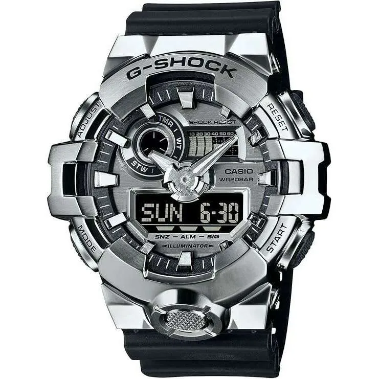 CASIO G-SHOCK METAL COVERED DAY-DATE BLACK & SILVER MEN WATCH GM-700-1AJF