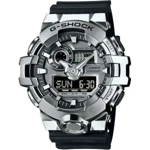 CASIO G-SHOCK METAL COVERED DAY-DATE BLACK & SILVER MEN WATCH GM-700-1AJF