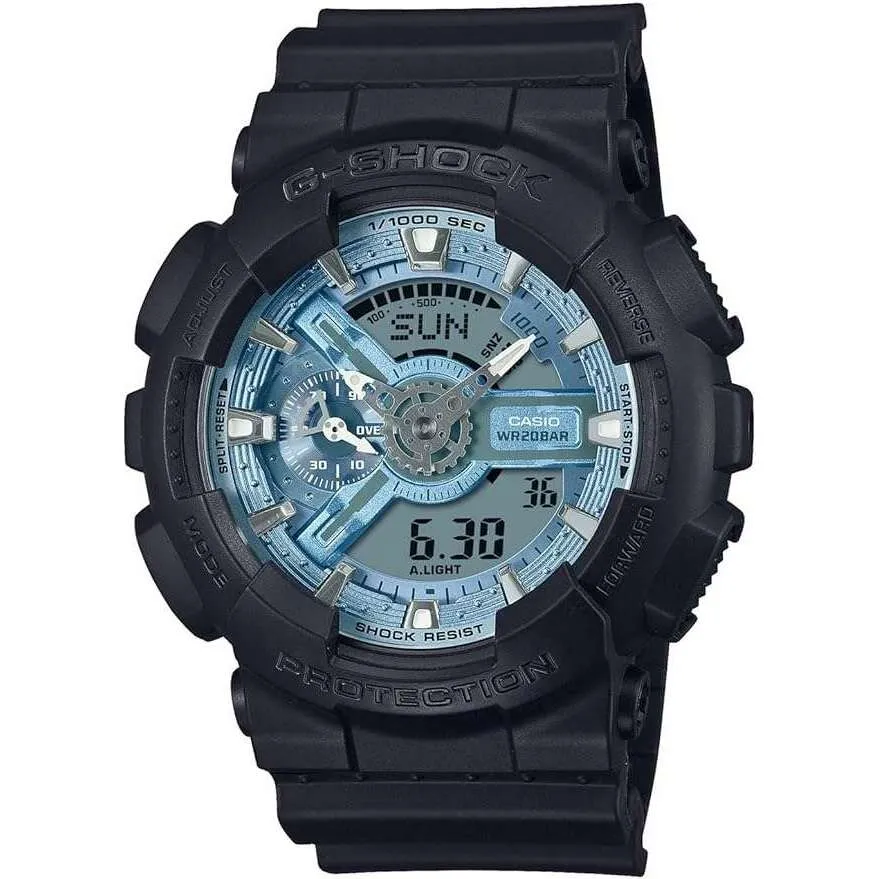 CASIO G-SHOCK METALLIC COLOR DIAL SERIES BLACK & ICE BLUE MEN WATCH GA-110CD-1A2JF