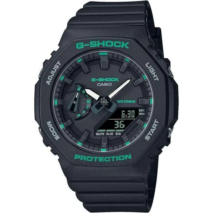 CASIO G-SHOCK MID-SIZE MODEL ANALOG DIGITAL BLACK & GREEN LADIES WATCH GMA-S2100GA-1AJF