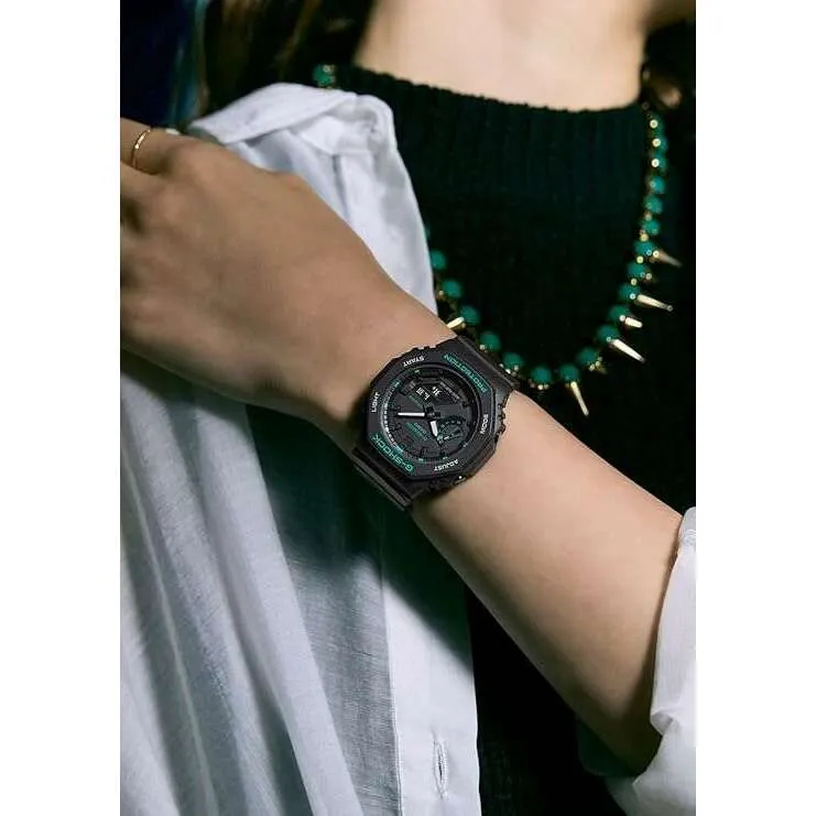CASIO G-SHOCK MID-SIZE MODEL ANALOG DIGITAL BLACK & GREEN LADIES WATCH GMA-S2100GA-1AJF
