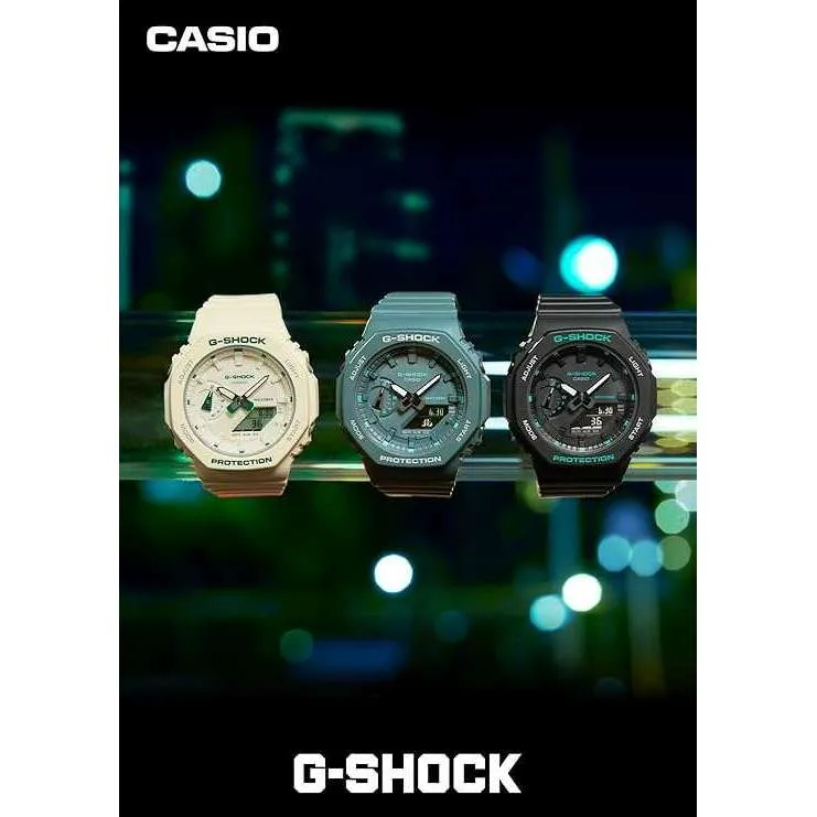 CASIO G-SHOCK MID-SIZE MODEL ANALOG DIGITAL WHITE & GREEN LADIES WATCH GMA-S2100GA-7AJF