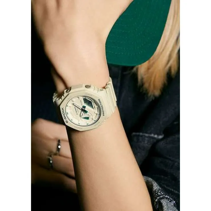 CASIO G-SHOCK MID-SIZE MODEL ANALOG DIGITAL WHITE & GREEN LADIES WATCH GMA-S2100GA-7AJF