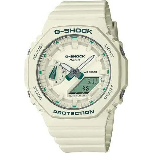 CASIO G-SHOCK MID-SIZE MODEL ANALOG DIGITAL WHITE & GREEN LADIES WATCH GMA-S2100GA-7AJF
