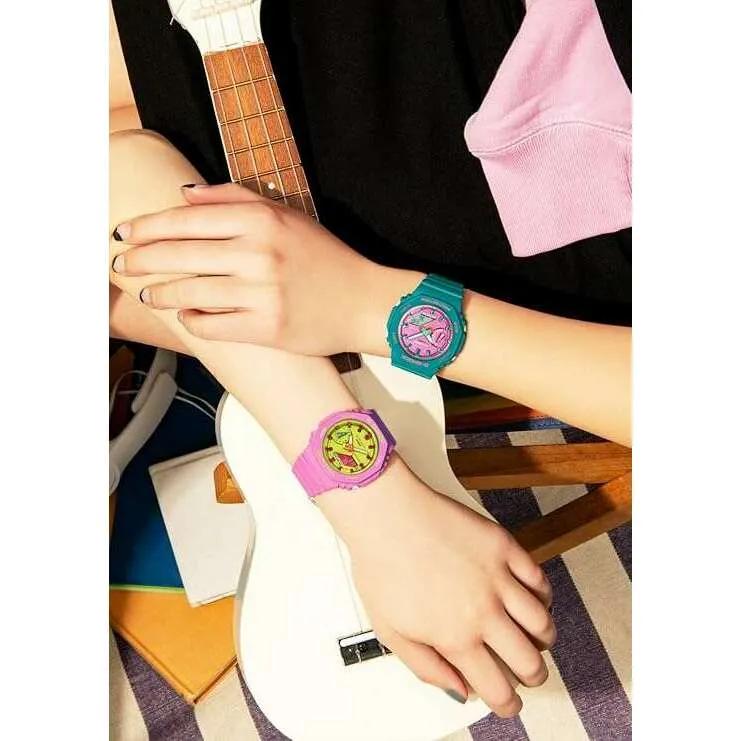 CASIO G-SHOCK MID-SIZE MODEL GREEN & PINK ANALOG DIGITAL LADIES WATCH GMA-S2100BS-3AJF