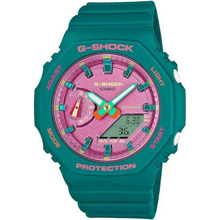CASIO G-SHOCK MID-SIZE MODEL GREEN & PINK ANALOG DIGITAL LADIES WATCH GMA-S2100BS-3AJF