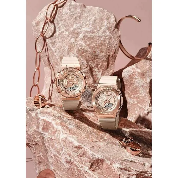 CASIO G-SHOCK MID-SIZE MODEL METAL COVERED PINK BEIGE & GOLD LADIES WATCH GM-S110PG-4AJF