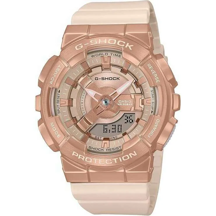 CASIO G-SHOCK MID-SIZE MODEL METAL COVERED PINK BEIGE & GOLD LADIES WATCH GM-S110PG-4AJF