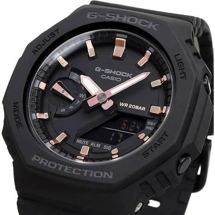 CASIO G-SHOCK OCTAGON DESIGN BLACK & PINK GOLD UNISEX WATCH GMA-S2100-1A
