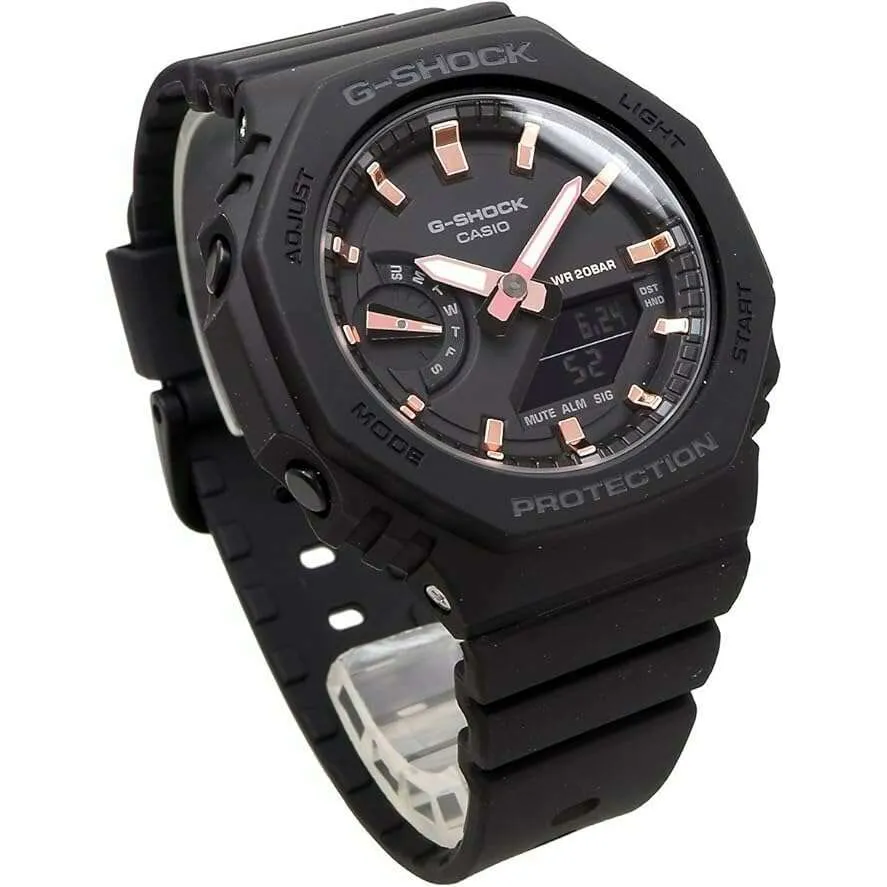 CASIO G-SHOCK OCTAGON DESIGN BLACK & PINK GOLD UNISEX WATCH GMA-S2100-1A
