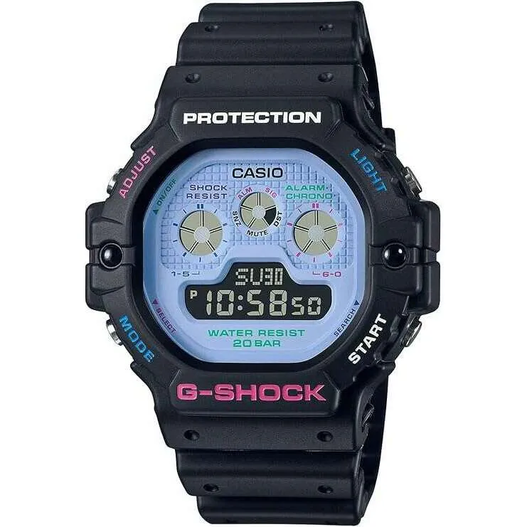 CASIO G-SHOCK PSYCHEDELIC MULTI COLORS DIGITAL BLACK & BLUE MEN WATCH DW-5900DN-1JF