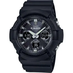 CASIO G-SHOCK RADIO SOLAR ANALOG DIGITAL DIAL ALL BLACK MEN WATCH GAW-100B-1AJF