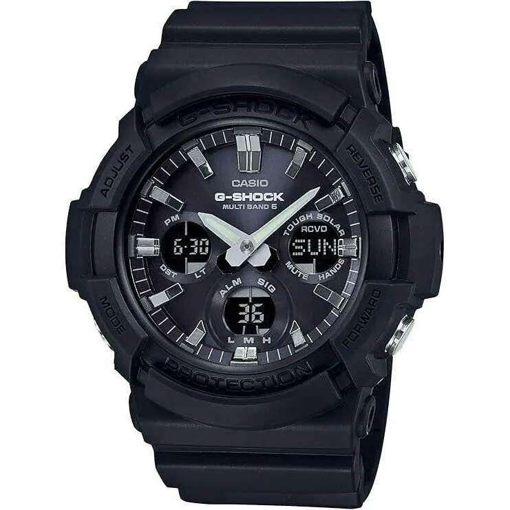 CASIO G-SHOCK RADIO SOLAR ANALOG DIGITAL DIAL ALL BLACK MEN WATCH GAW-100B-1AJF