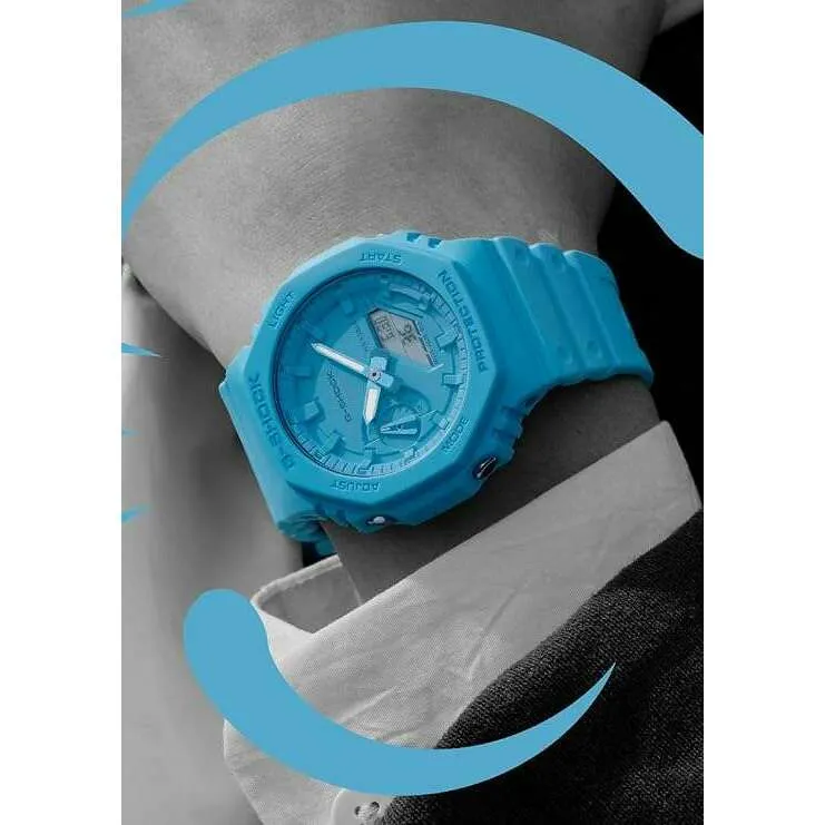 CASIO G-SHOCK TONE ON TONE SERIES ANALOG DIGITAL DIAL TURQUOISE BLUE MEN WATCH GA-2100-2A2JF