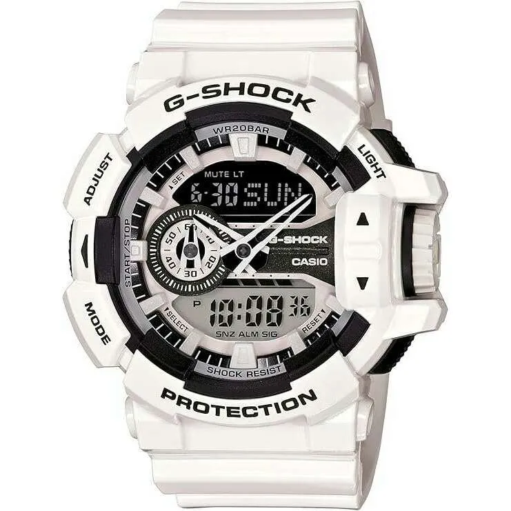 CASIO G-SHOCK WHITE STRAP ANALOG DIGITAL BLACK DIAL MEN WATCH GA-400-7AJF