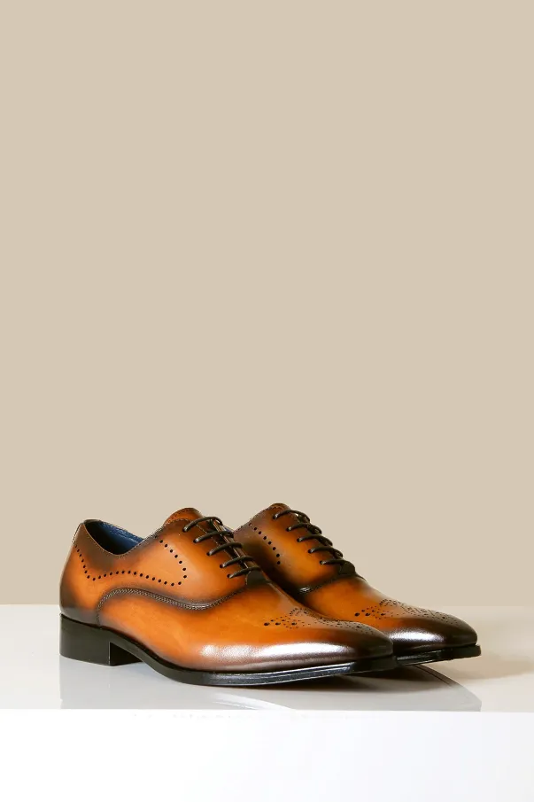Chaussures en cuir marron, Marc Darcy Jake - Brogue à bout d'aile