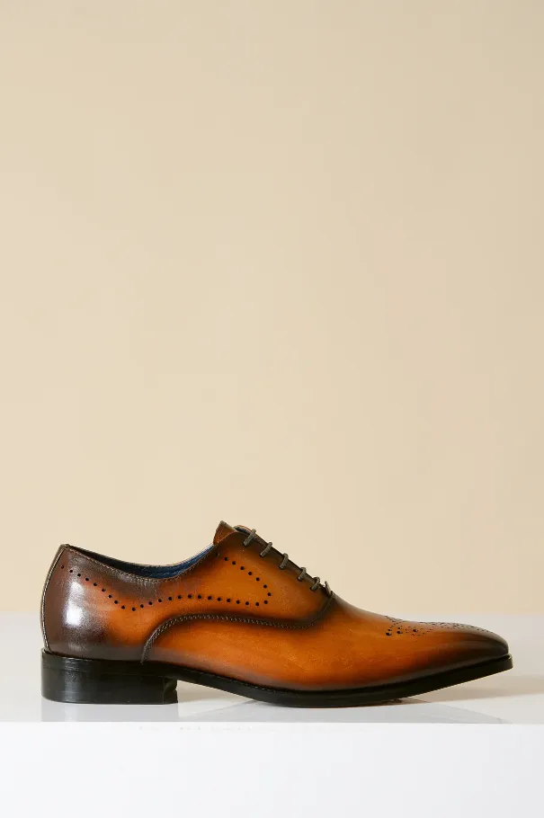 Chaussures en cuir marron, Marc Darcy Jake - Brogue à bout d'aile