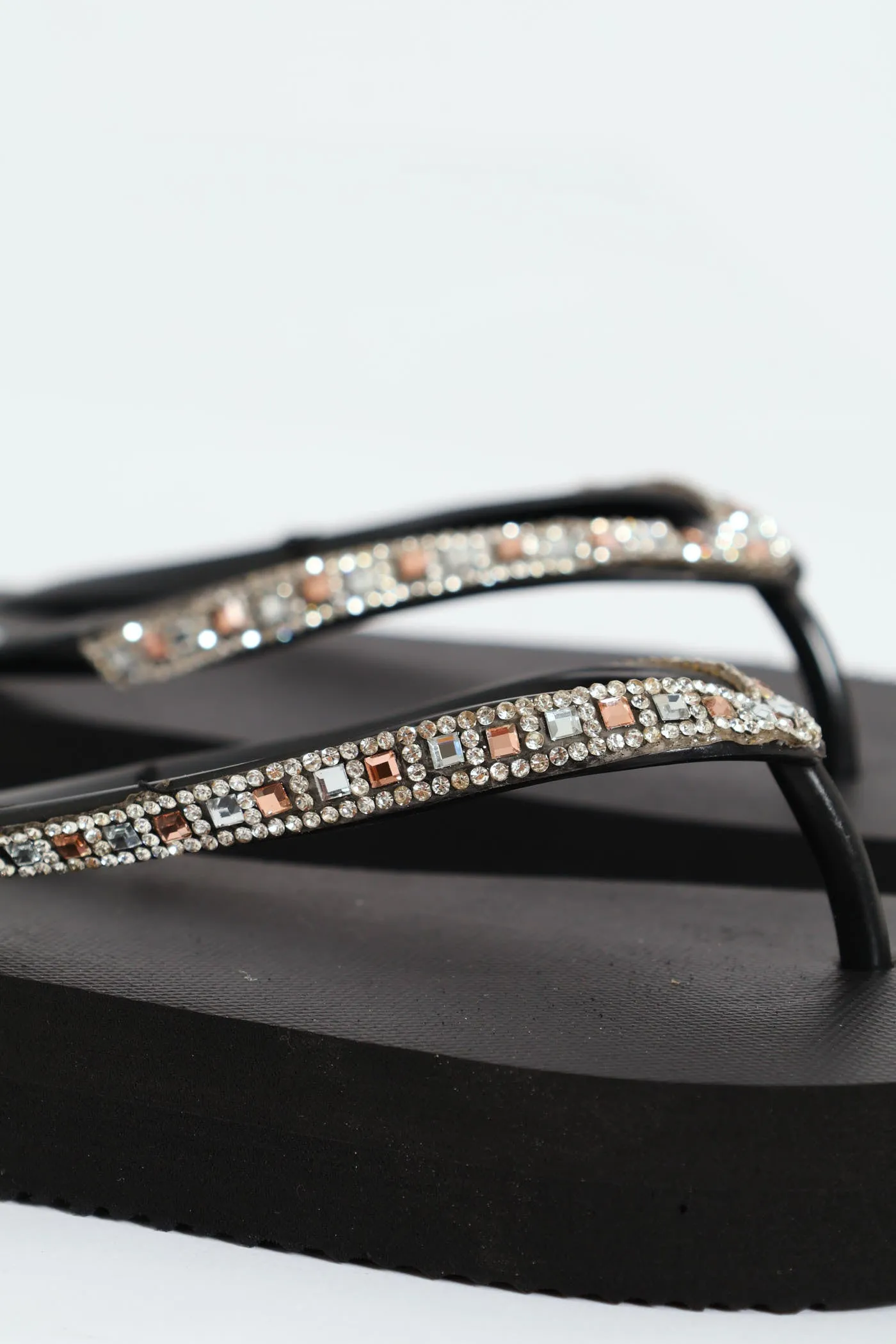 Diamante Strap Thong Sandal - Black