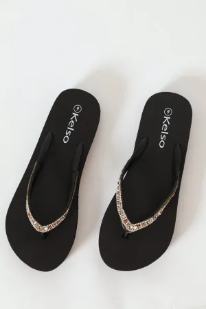 Diamante Strap Thong Sandal - Black
