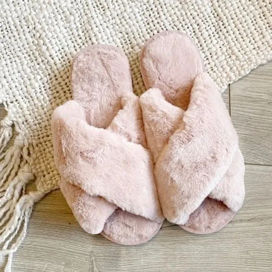 Evie Baby Pink Fluffy Slippers