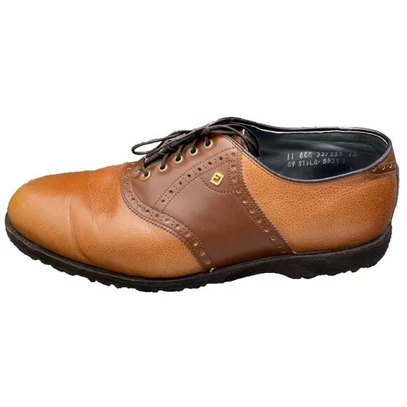FootJoy Golf Shoes Men’s 11 EEE Wide Brown Leather Soft Spikes Saddle Oxford
